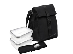 Set Lancheira Square Preto 2 Caixas de 500 Ml e Talheres SMARTLUNCH