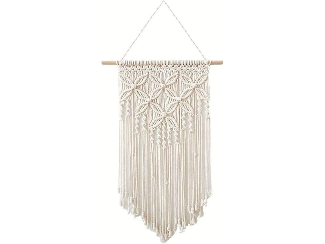 Pendente de Parede em Macramê, Decoração de Casa, Tapestry Mão Tecida, Interior e Exterior (branco retangular)