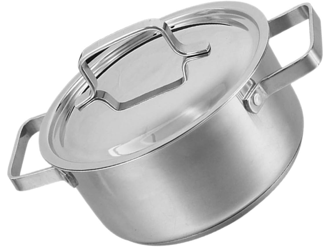 Panela De Fundo Duplo Espessada Aço Inoxidável 18 Cm Com Tampa, Sopa Multiuso Para Macarrão E Leite, Panelas Compatíveis Indução