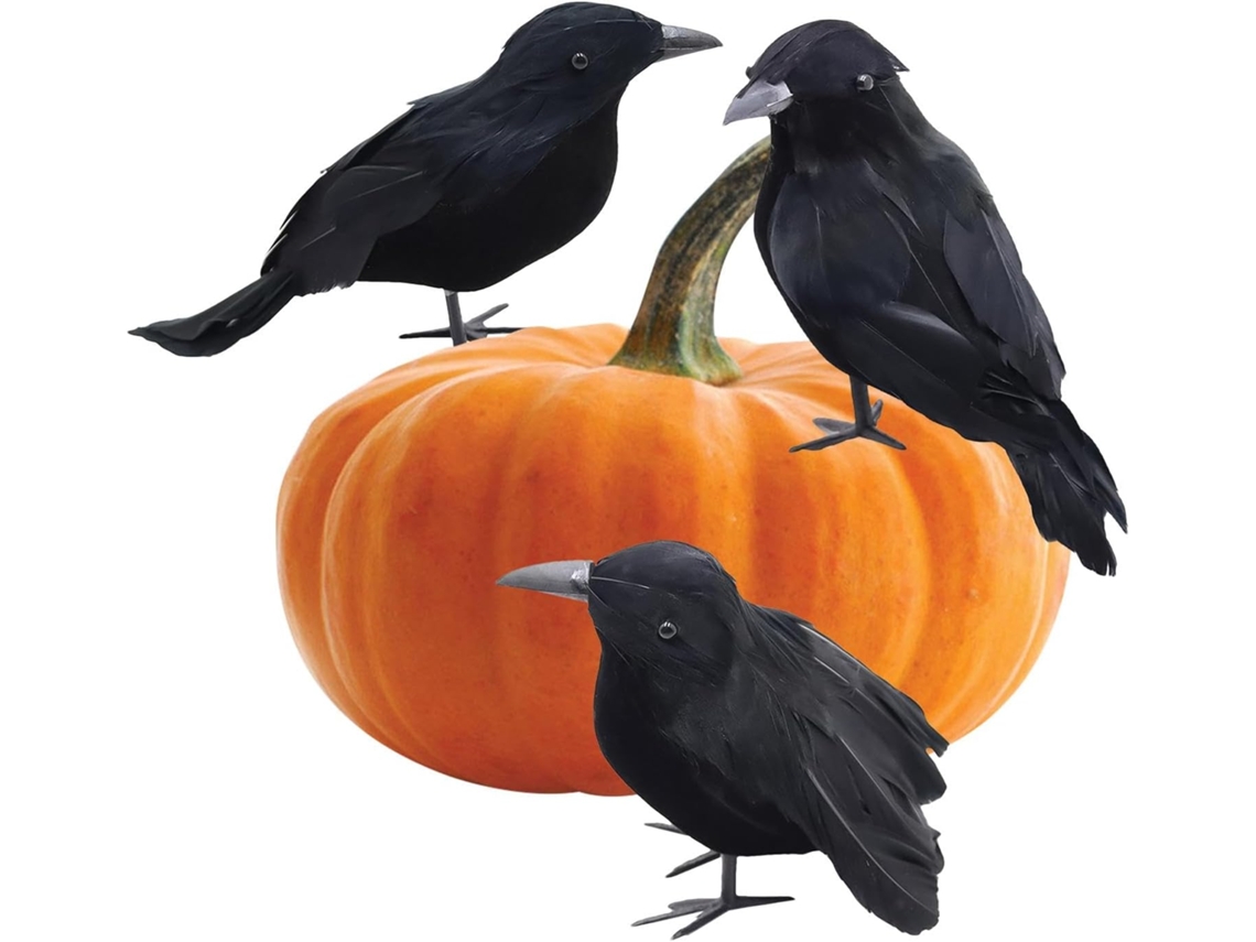 Corvos Pretos De Halloween | 3 Pássaros Falsos | Acessórios Para Casa Assombrada