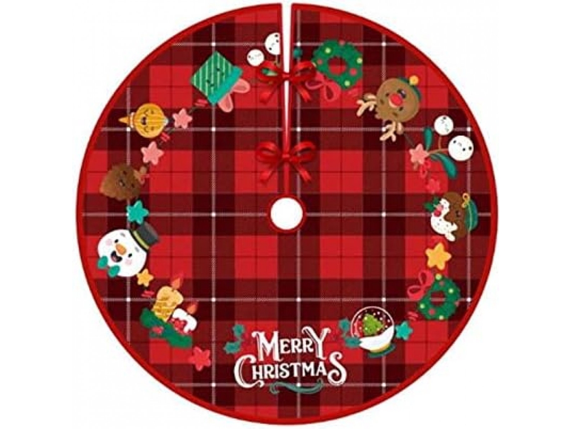 Tapete Para Árvore De Natal, Xadrez Vermelho De 122 Cm (48 Polegadas), Com Estampa De Papai Noel, Boneco De Neve E Alce