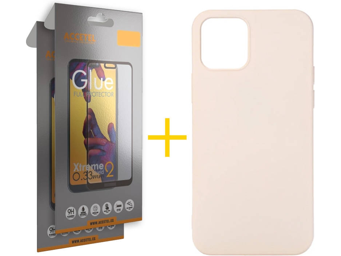 Kit Capa e Película Vidro Full2X  iPhone 11 Accetel Silicone Rosa