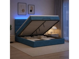 Vidaxl Cama Ottoman Com Colchão E Led Azul Escuro 160 X 200 Cm Veludo