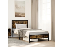Vidaxl Estrutura de Cama Sem Colchão 100x200 Cm Metal Carvalho Fumado