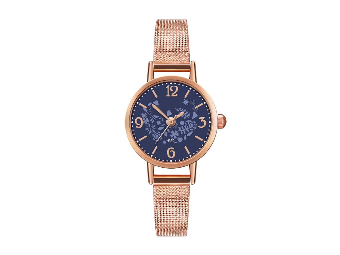 Relógio de Pulso de Moda Casual Simples com Pulseira de Malha Quartzo E22 w Azul
