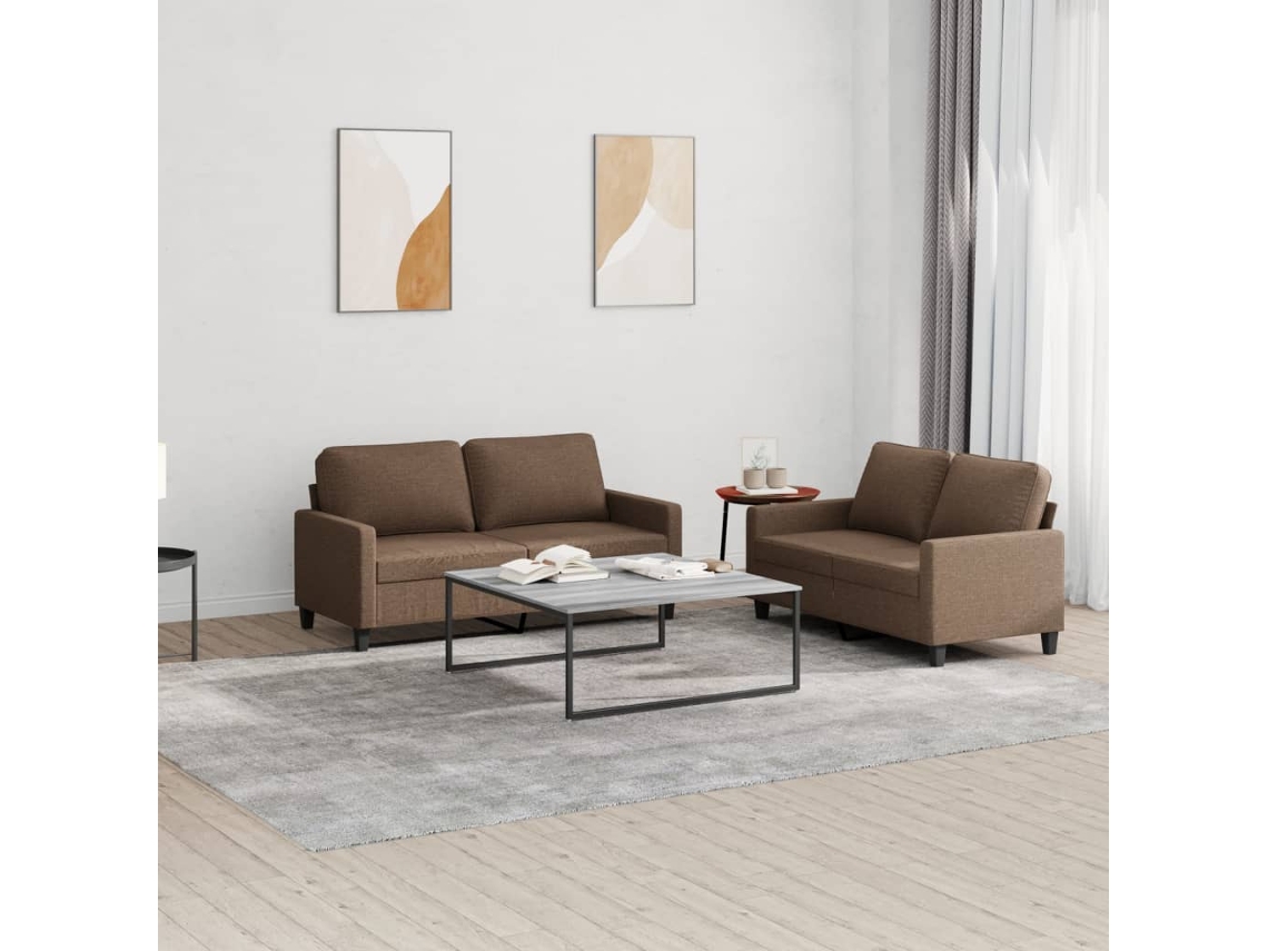 Vidaxl 2 Pcs Conjunto De Sofás Com Almofadões Tecido Castanho