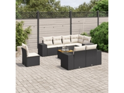 Vidaxl 9 Pcs Conjunto De Sofás P/ Jardim C/ Almofadões Vime Pe Preto