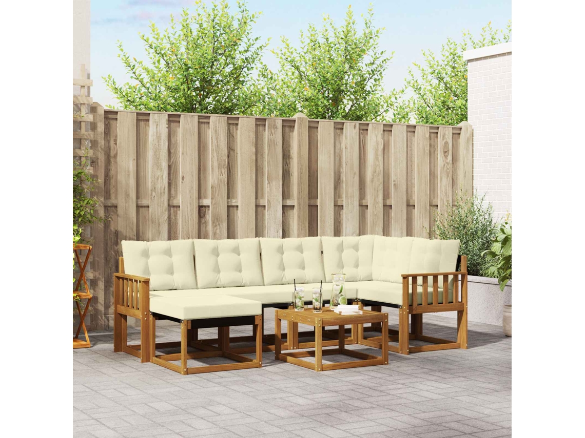 Vidaxl Conjunto De Sofás Para Exterior 7 Pcs Natural E Creme