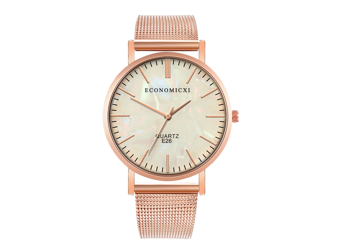 Reloj De Pulsera Para Hombre Zhoulianfa Con Correa De Malla De Aleación Dial Redondo Analógico Oro Rosa Blanco