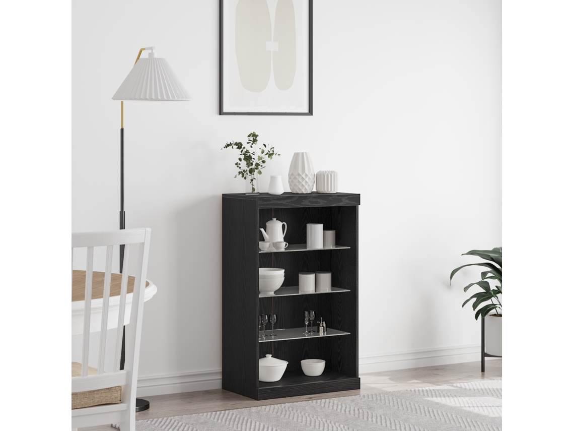 Aparador con luces LED Roble Negro 60,5x37x100 cm