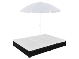 Vidaxl Espreguiçadeira De Exterior Com Guarda-sol Vime Pe Preto