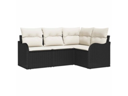 Conjunto de Sofá de Jardim 4 Pcs Preto Vime Pe HARLANV1