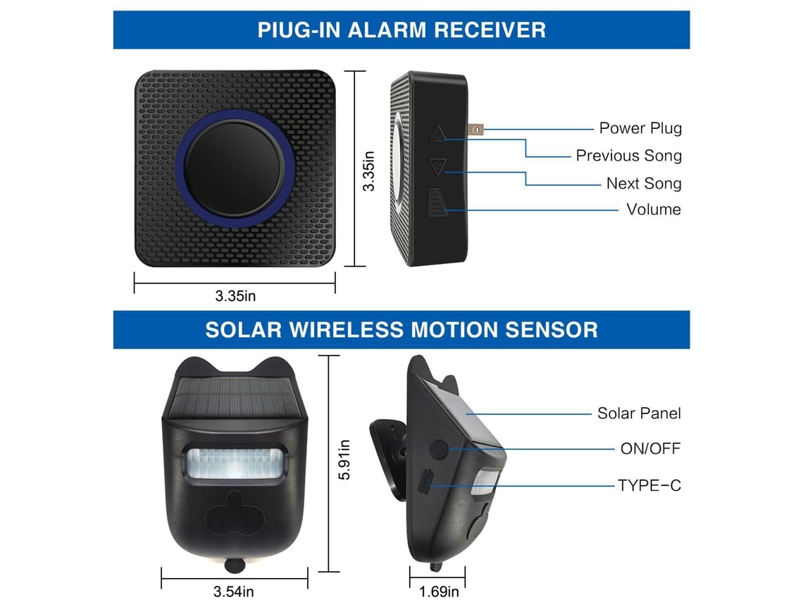 Alarme de Entrada Solar (984ft) com Sensor de Movimento | S/MARCA
