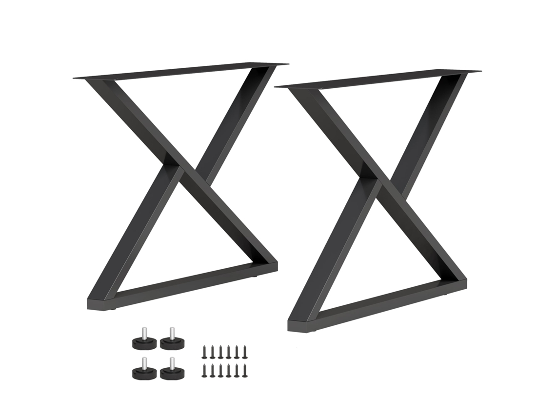 Conjunto de 2 pernas de mesa em aço formato X com 12 parafusos e 4 pés ajustáveis, estilo industrial preto BTFORUS