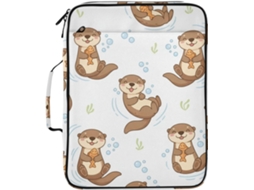 Pasta Expansível Com Estampa De Lontra, Branca, Organizador De 3 Argolas Com 7 Bolsos Sanfonados Escola, Escritório