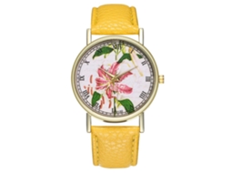 Relógio unissex analógico de quartzo com pulseira floral em PU, estilo fashion (amarelo)