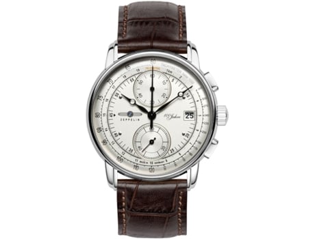 ZEPPELIN Preto Couro Genuíno 100 Jahre Chrono 8670-1 Relógio para Homem