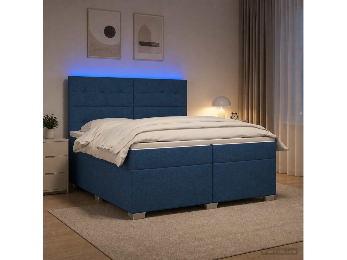 Vidaxl Cama Box Spring Com Colchão Azul 200 X 200 Cm Tecido