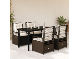 Vidaxl 5 Pcs Conjunto Jantar P/ Jardim C/ Almofadões Vime Pe Castanho