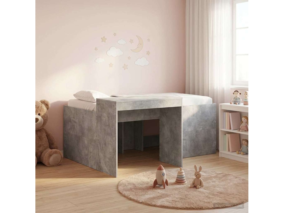 Vidaxl Cama Alta Para Crianças Com Mesa Cinzento Cimento 80 X 160 Cm