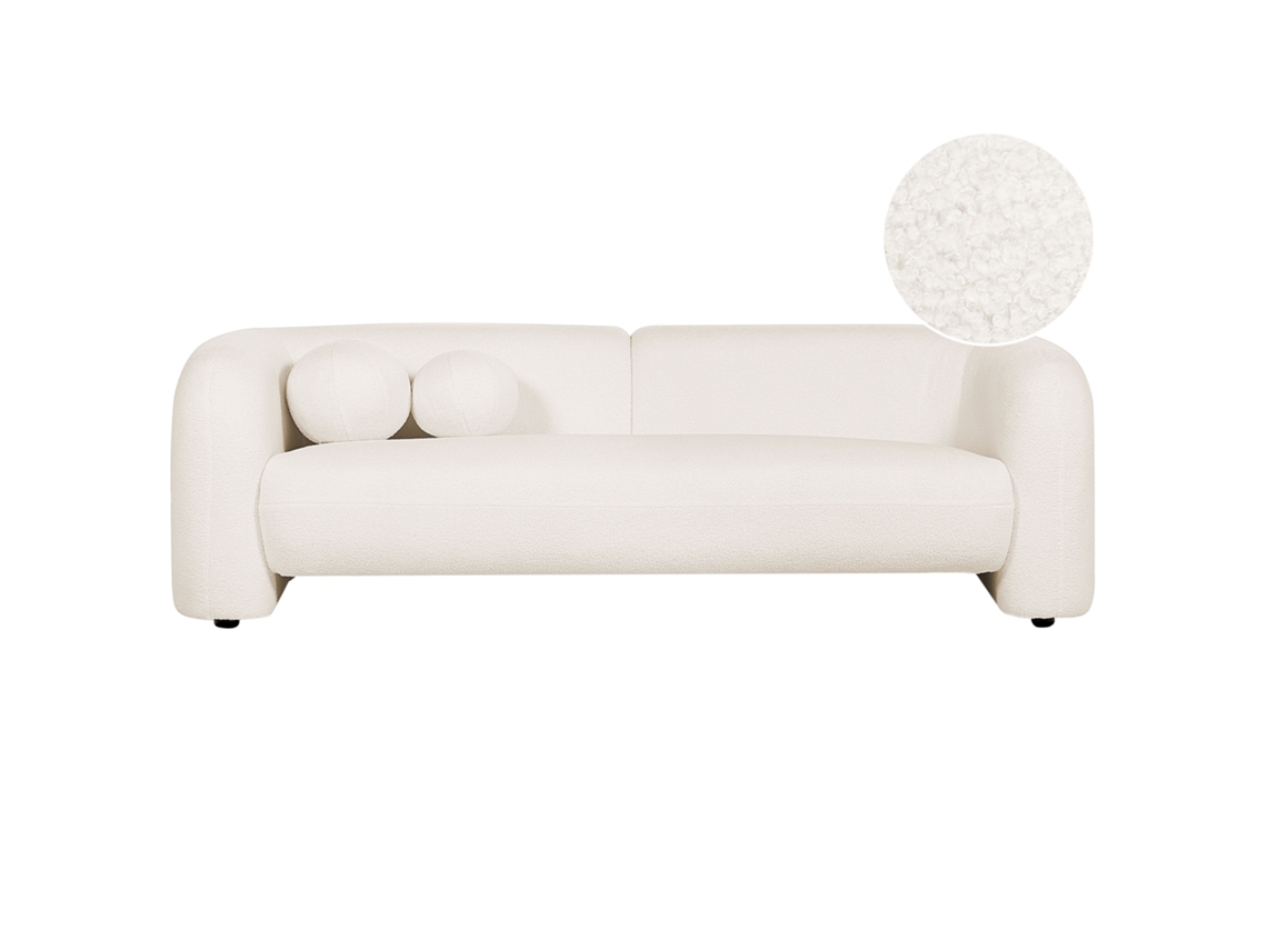 Sofá de 3 lugares BELIANI Leiren de Bouclé Branco 224x87x68