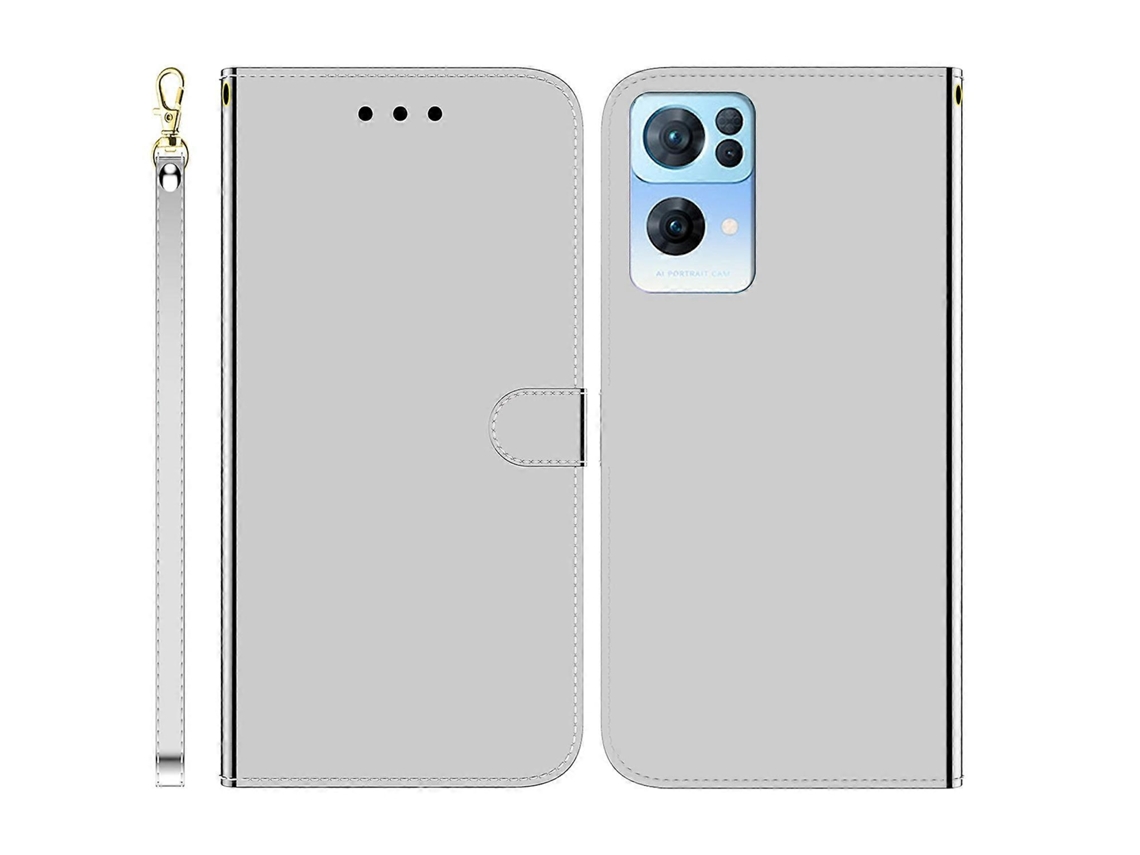 Capa De Celular Dobrável Horizontal Em Couro Com Superfície Espelhada Imitando Oppo Reno7 Pro 5g