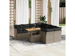 Vidaxl 9 Pcs Conjunto Sofás P/ Jardim Com Almofadões Vime Pe Cinzento