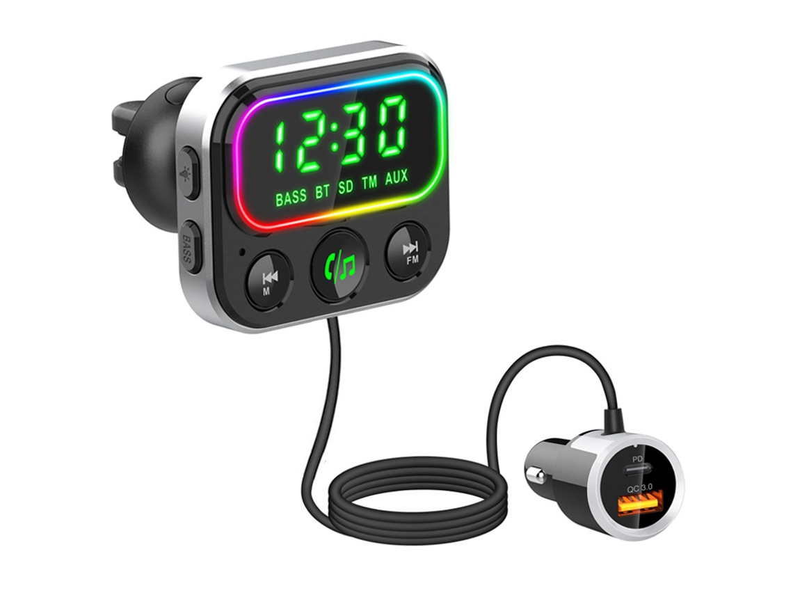 Carro Fm Transmissor Assistente de Voz Cartão Tf Leitor de Mp3 Aux Receptor de Áudio Mãos-Livres Compatível com Bluetooth 5.0 Car Kit Preto ENZONS