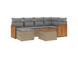 Maison Exclusive - 7 Pcs Conjunto De Sofás P/ Jardim Com Almofadões Vime Pe Bege