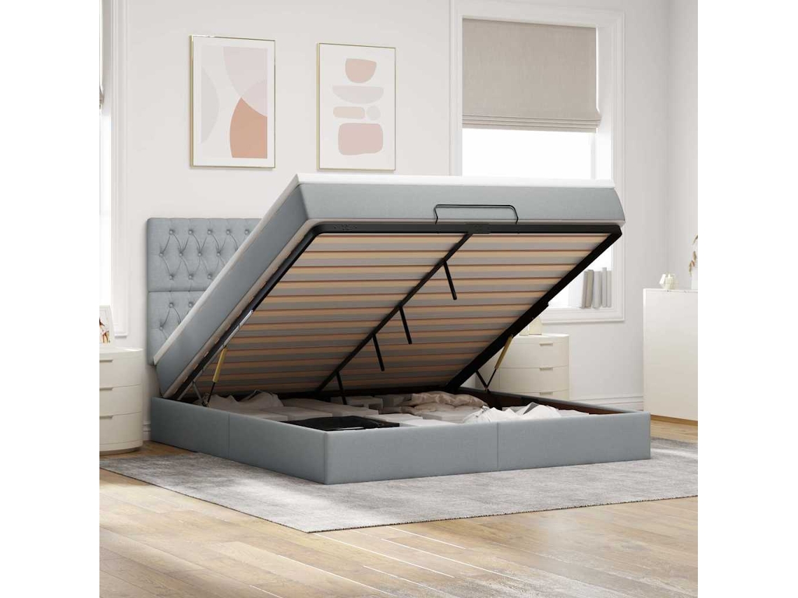 Vidaxl Estrutura Cama Otomana Colchão 160x200 Cm Tecido Cinzento Claro