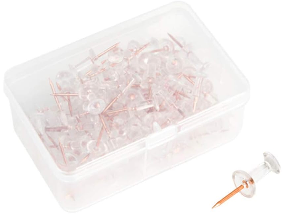 100 Alfinetes Transparentes em Ouro Rosa