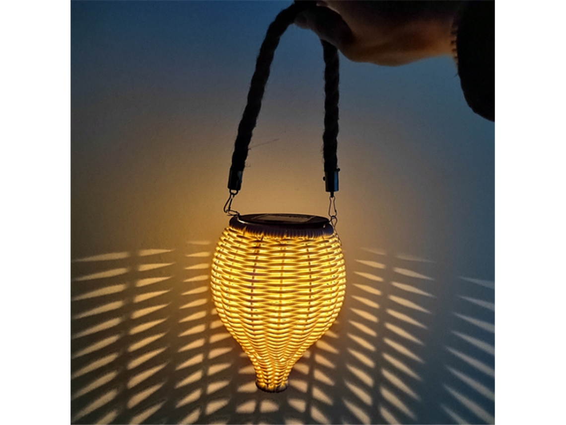 Luminária Solar de Exterior em Rattan com Alça para Pendurar Ou Usar Sobre a Mesa AQUAFORGE