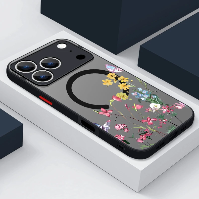 Capa Magnética Para Iphone 11 Pro Max Com Estampa De Rosa E Lótus (preta), Resistente A Impactos.