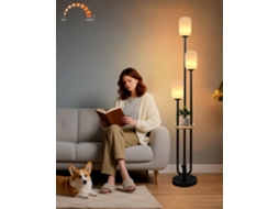 Luminária De Chão Vintage Com Dimmer, Prateleira E Lâmpadas Led, 3 Lâmpadas, 3000k, Branco Quente Suave, Luminária De