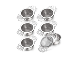 6 Filtros De Chá Com Bandeja De Gotejamento, 2.5 Polegadas, Malha De Aço Inoxidável Para Chá Em Folhas Plata