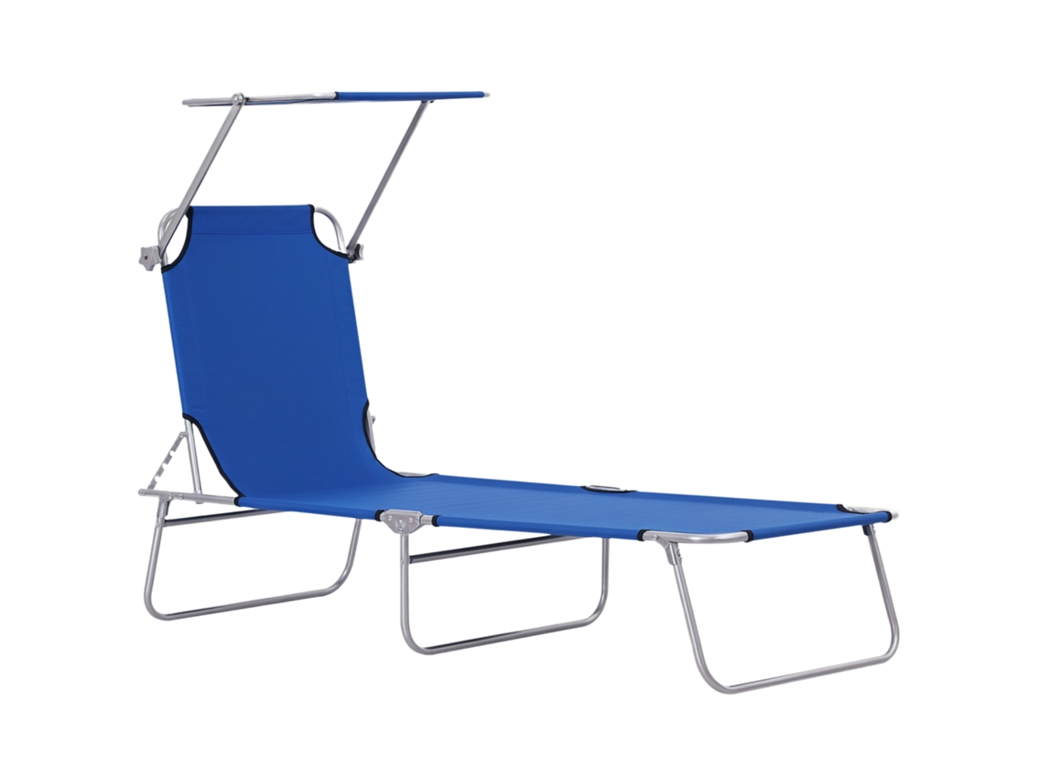 Espreguiçadeira com proteção solar, azul, dobrável 187x58x36cm BTFORUS