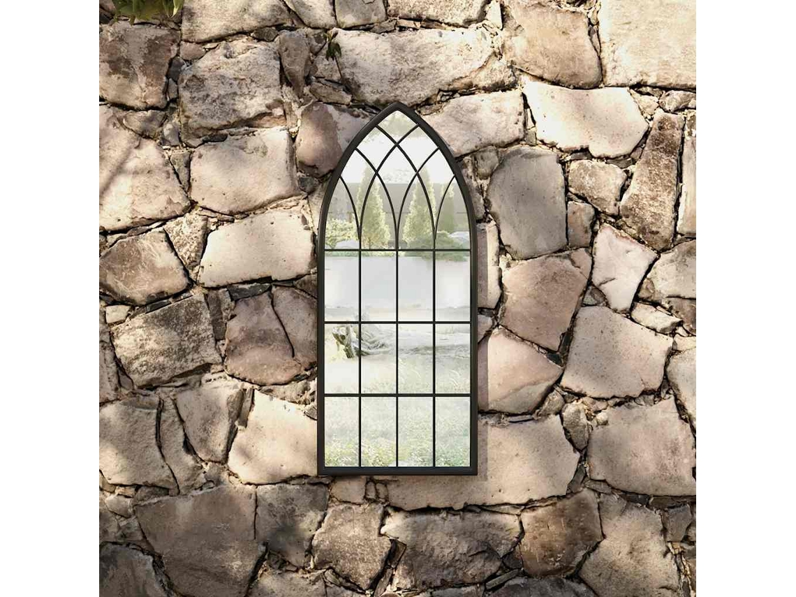 Vidaxl Espelho De Jardim P/ Uso Exterior Ferro 70x30 Cm Preto