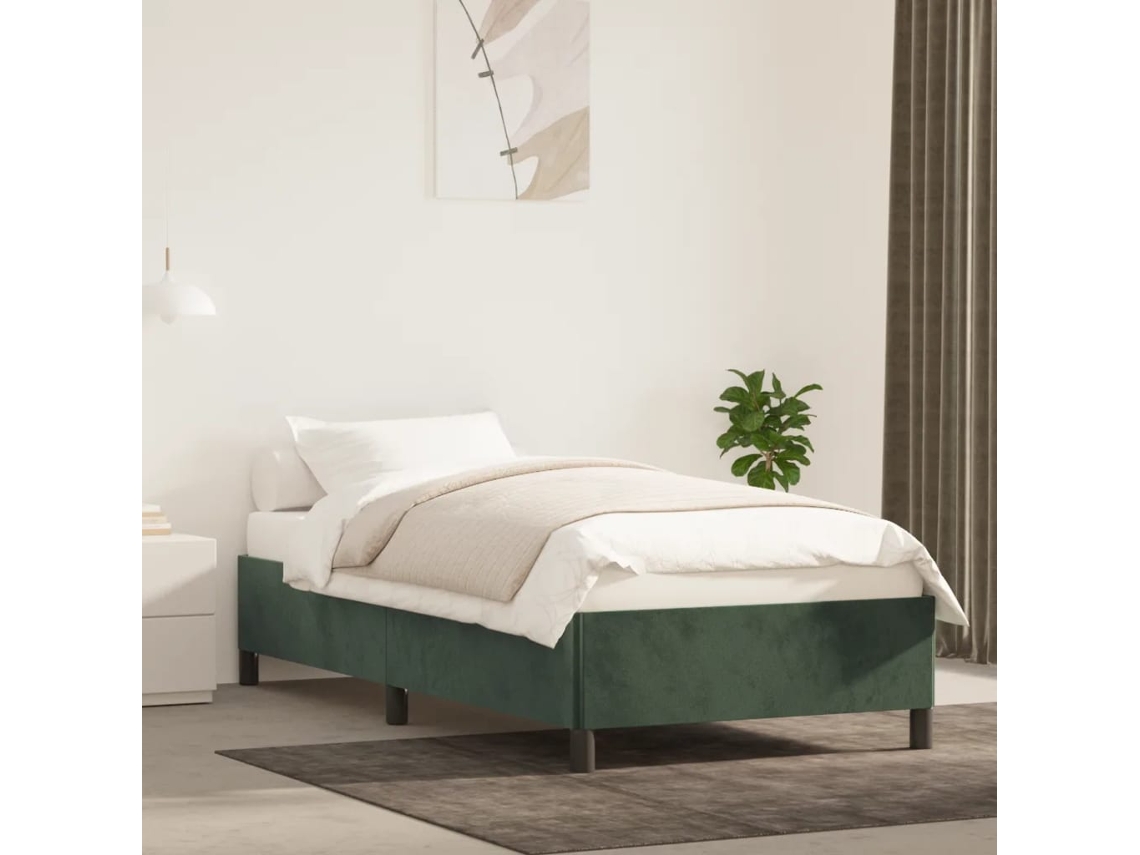 Estrutura De Cama Sem Colchão 90x200 Cm Veludo Verde-escuro
