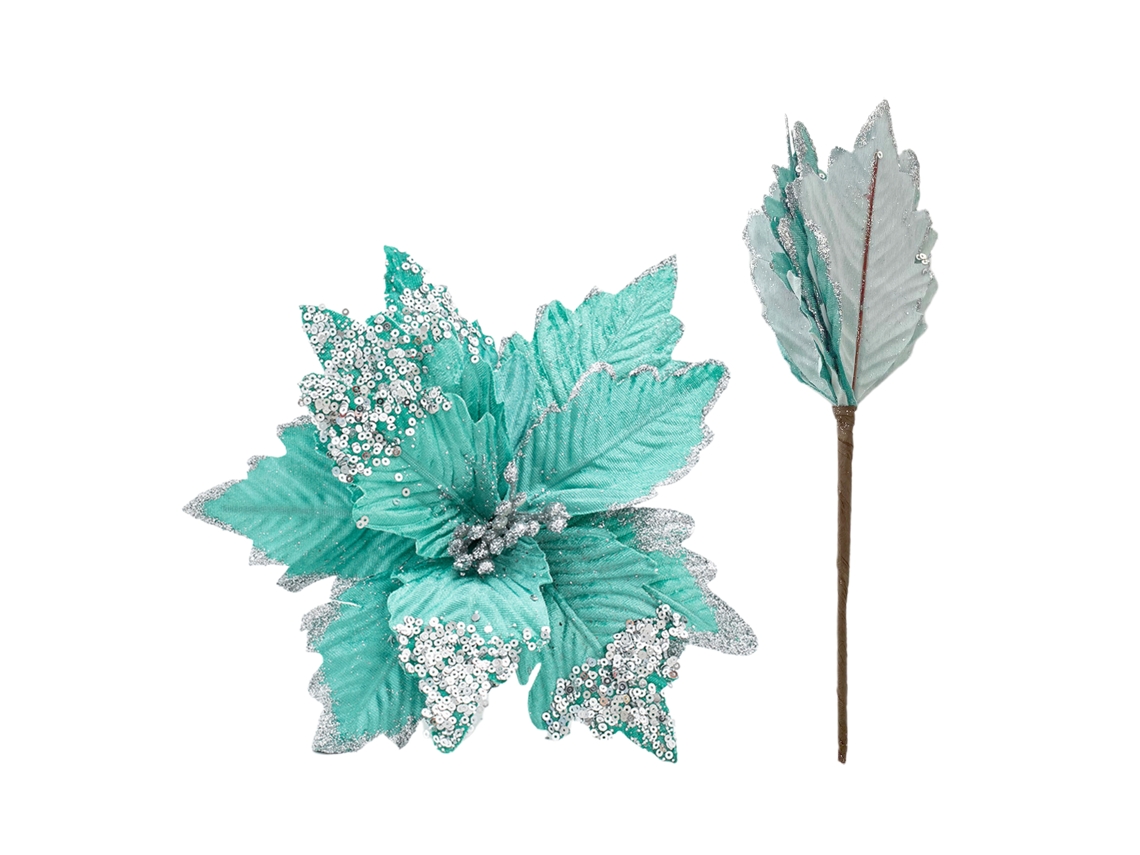Flor Artificial Laxiscreed Verde Com Talho Estampado De 25cm Para Decoração De Natal E Eventos