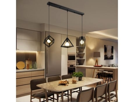 Luminária Pendente Vintage Industrial Com 3 Lâmpadas E27, Cordão Ajustável Para Sala De Estar, Cozinha Ou Quarto Opção 2 Nernnernv