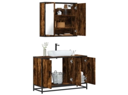 Vidaxl 2 Pcs Conj. Móveis Casa De Banho Derivados Madeira Cor Fumado