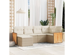 Vidaxl 6 Pcs Conjunto De Sofás P/ Jardim Com Almofadões Vime Pe Bege