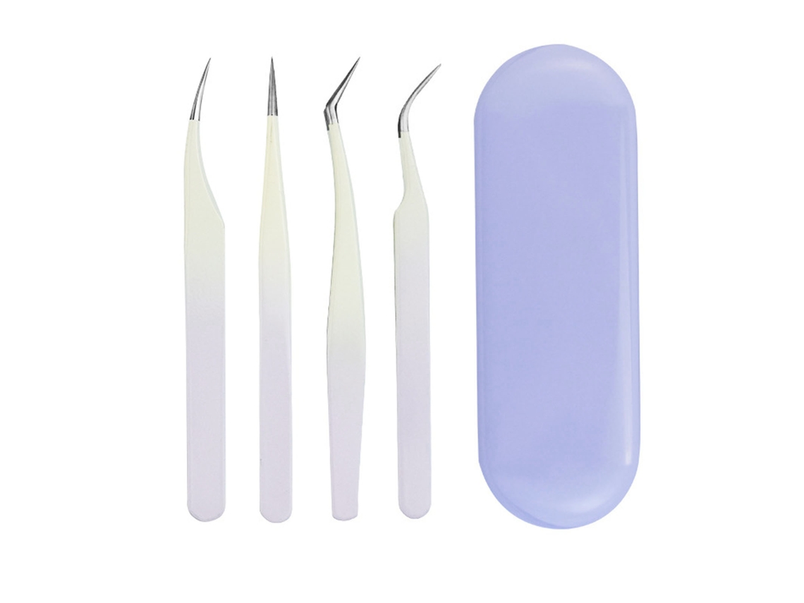 Conjunto De 4 Pinças De Cílios Em Aço Inoxidável Aplicador De Cílios Falsos Extensão Ferramentas Violeta