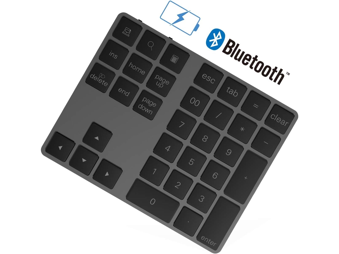 Teclado numérico Bluetooth, teclado externo sem fio com 34 teclas e atalhos para laptops Windows, compatível com tablets Mac e Android.