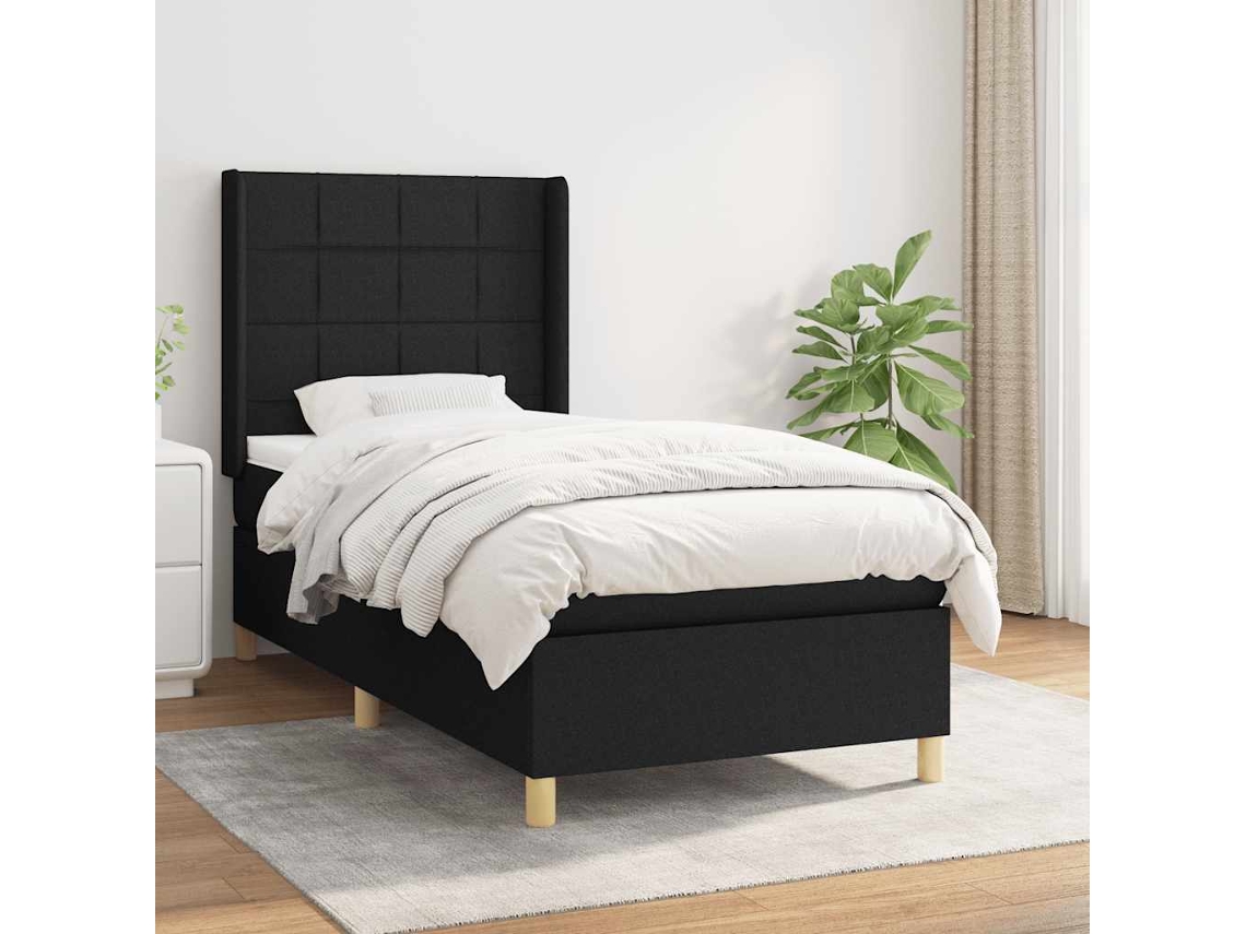 Vidaxl Cama Com Molas/colchão 90x190 Cm Tecido Preto