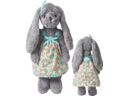 Coelho De Pelúcia Macio, Cinza Com Vestido.