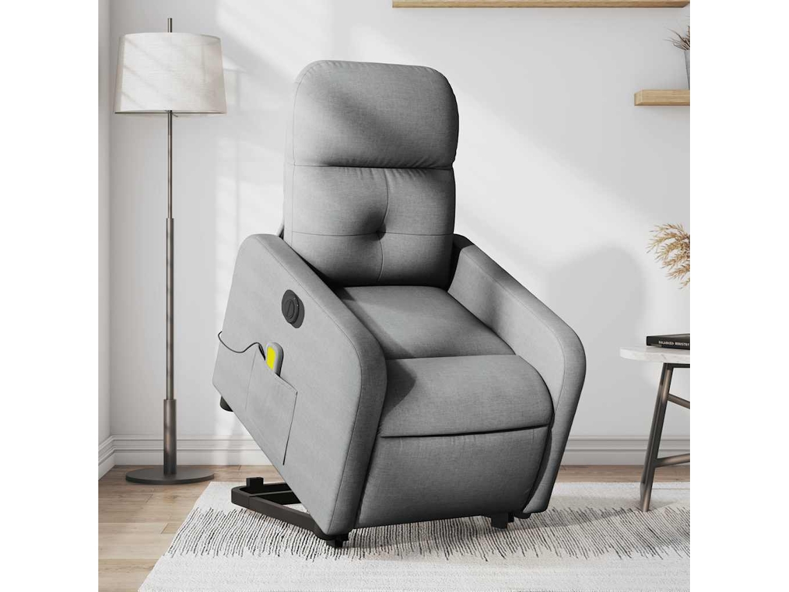 Vidaxl Poltrona Elétrica Reclinável Massagens Tecido Cinzento-claro