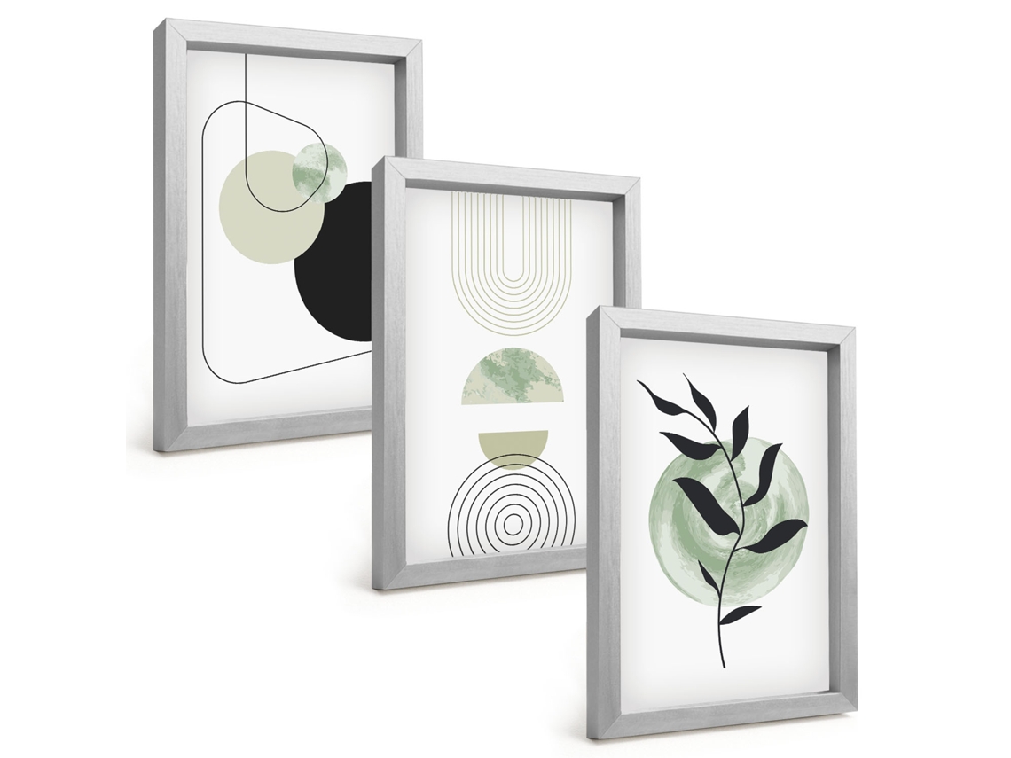 Composição De Quadros Formas Abstratas De Plantas Espelharte (3 Peças 20x30 Cm)
