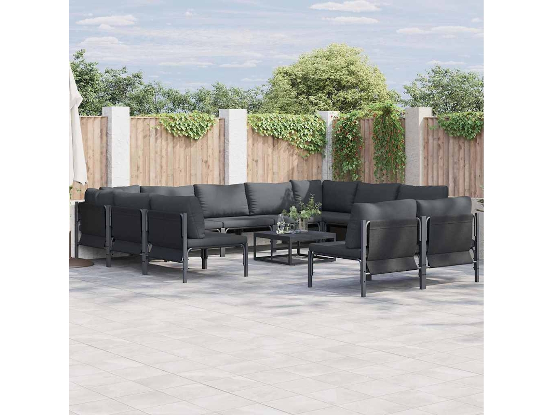 Vidaxl Conjunto De Sofá De Jardim 12 Unid. Preto Aço