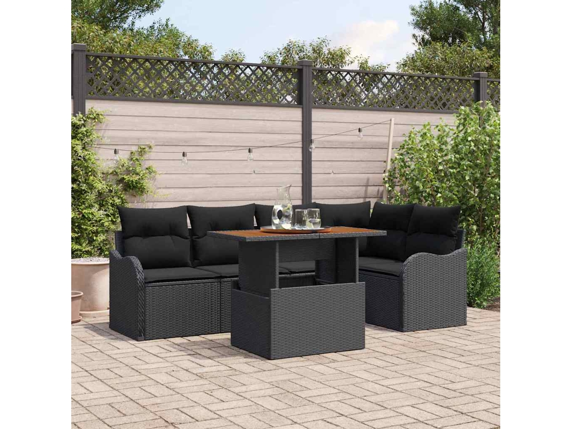 Vidaxl Conjunto De Sofá De Jardim 6 Unid. 5-número De Lugares Preto